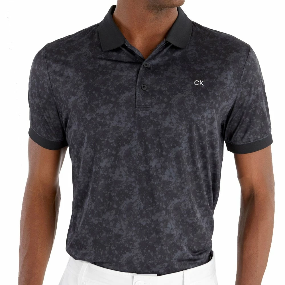 Calvin Klein Tie Dye Print Polo Shirt - Black - Image 3