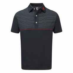 FootJoy Stretch Lisle Engineered Pinstripe Polo Shirt - Navy/White/Scarlet