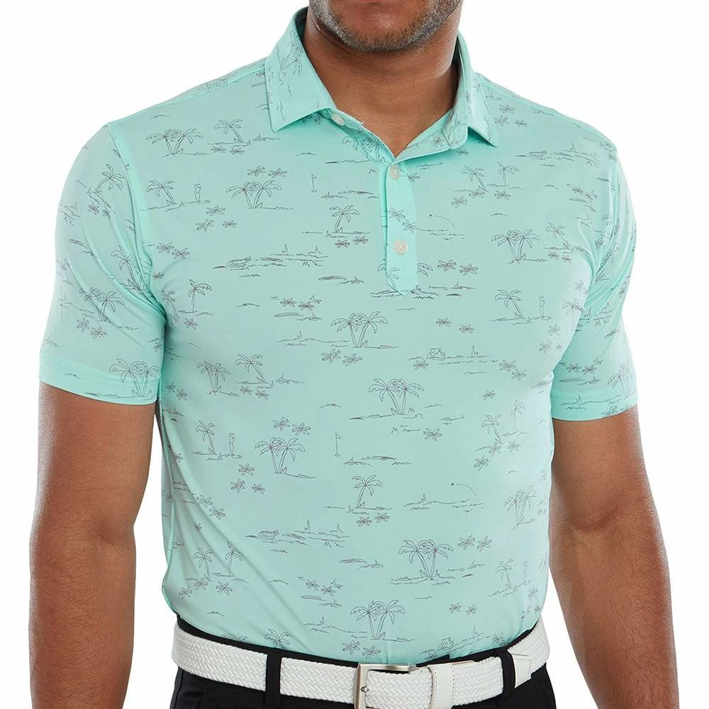 FootJoy Tropic Print Polo Shirt - Aqua Surf/Lava - Image 3