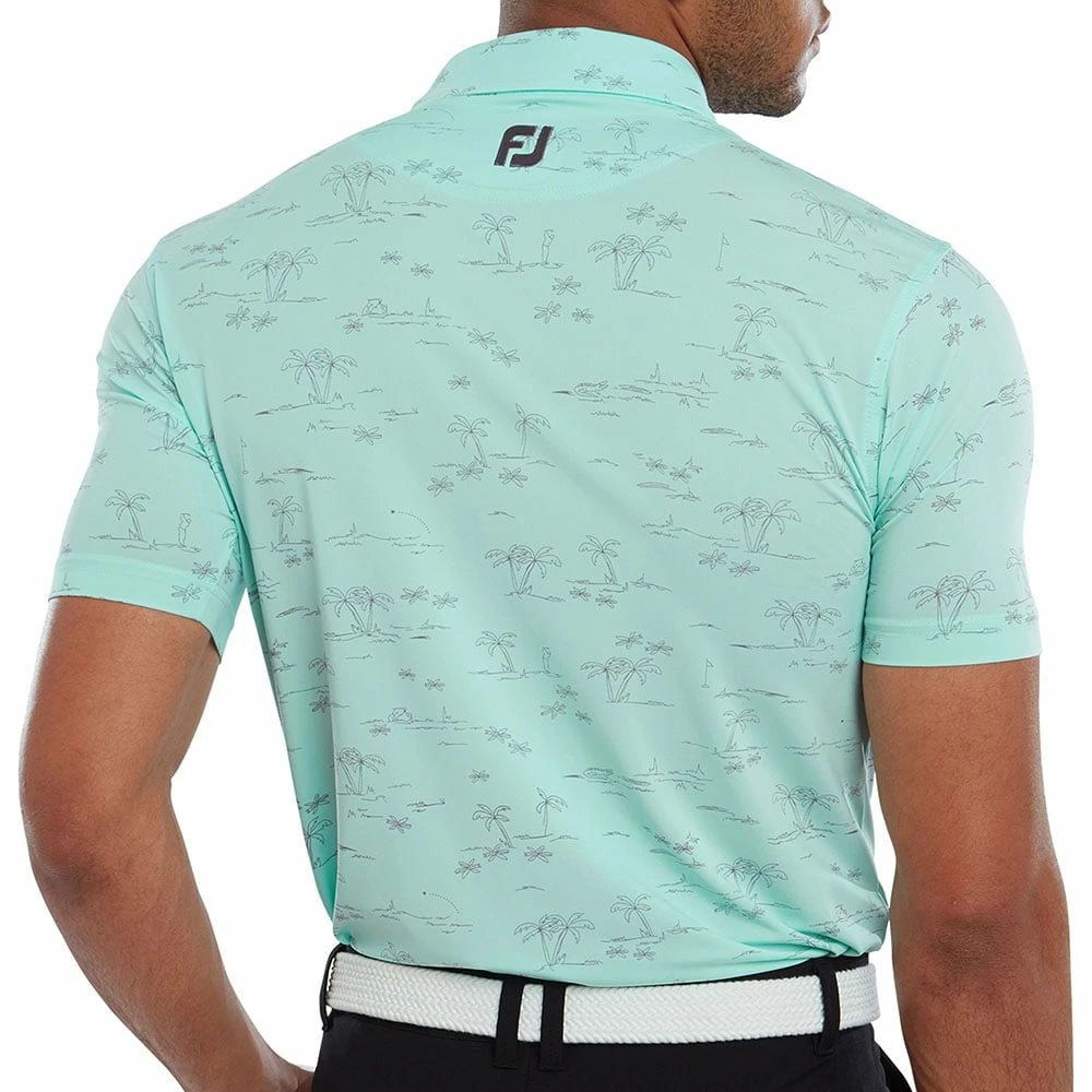 FootJoy Tropic Print Polo Shirt - Aqua Surf/Lava - Image 4