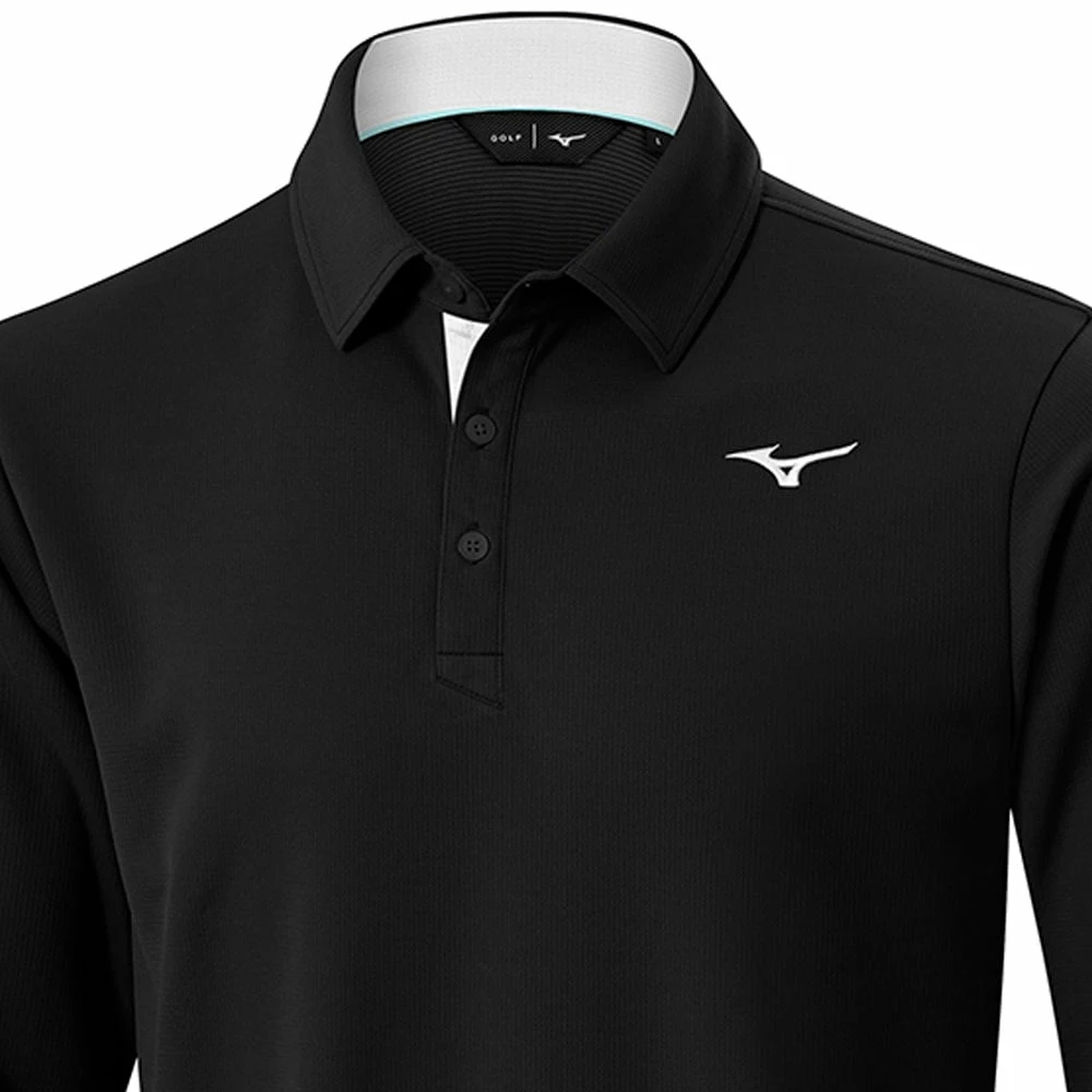 Mizuno Breath Thermo Long Sleeve Polo Shirt - Black - Image 3