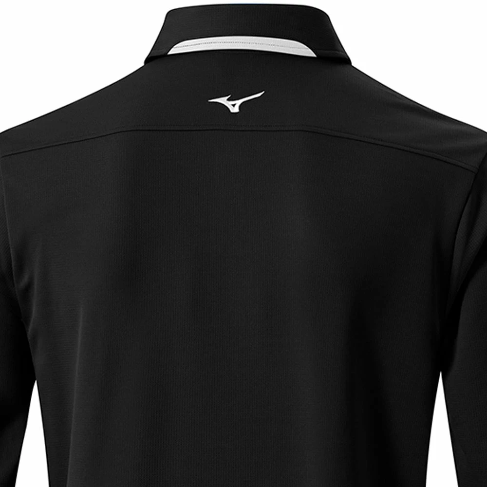 Mizuno Breath Thermo Long Sleeve Polo Shirt - Black - Image 4