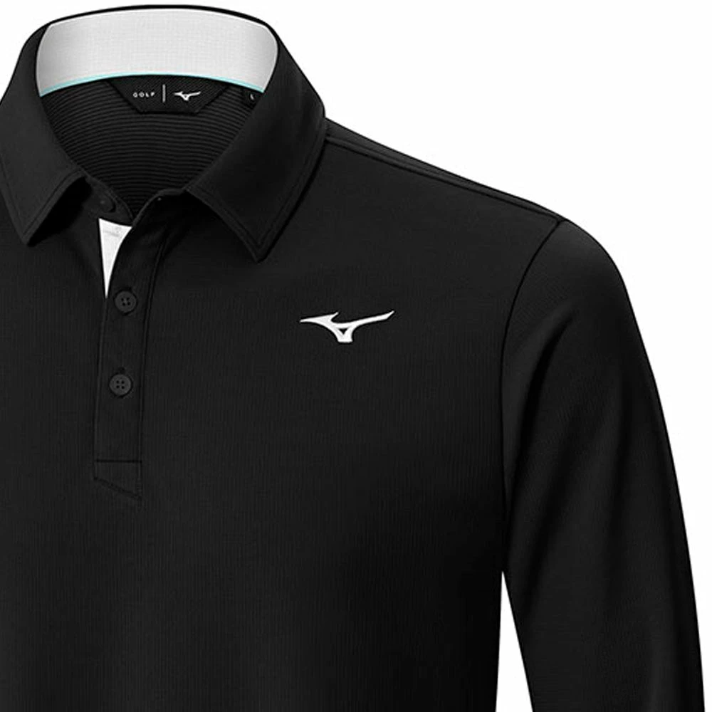 Mizuno Breath Thermo Long Sleeve Polo Shirt - Black - Image 5
