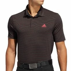 Adidas Ultimate365 Space Dye Striped Polo Shirt - Black/Power Pink/Tech Emerald