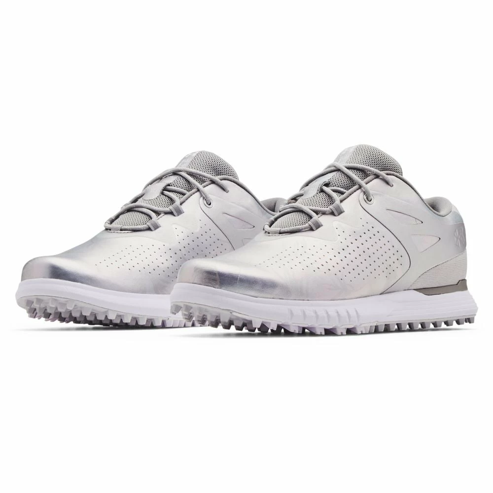 Under Armour Charged Breathe Spikeless Ladies Shoes - White/Silver - Image 2